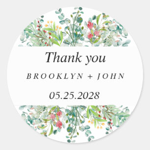 Summer Greenery Thank You Favor Classic Round Sticker