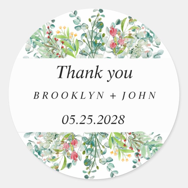 Summer Greenery Thank You Favour Classic Round Sticker (Front)