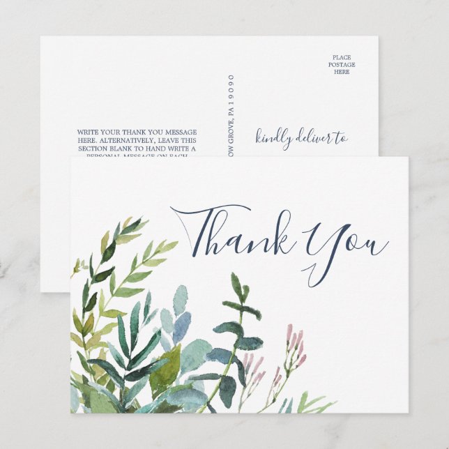 Summer Greenery Thank You Postcard (Front/Back)
