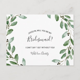 Summer Greenery Tropical Eucalyptus Bridesmaid Invitation Postcard