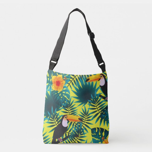 Summer Greenery Tropical Toucan Jungle Foliage  Crossbody Bag (Front)