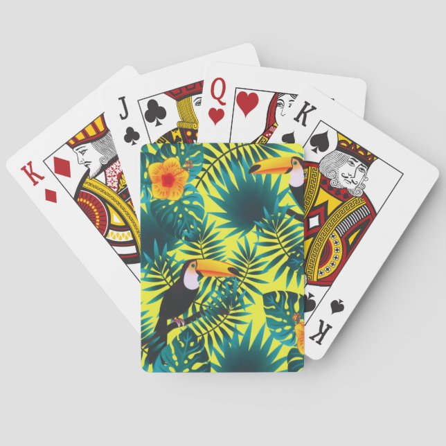 Summer Greenery Tropical Toucan Jungle Foliage  Playing Cards (Back)