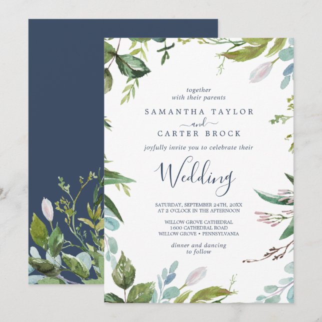 Summer Greenery Wedding Invitation (Front/Back)