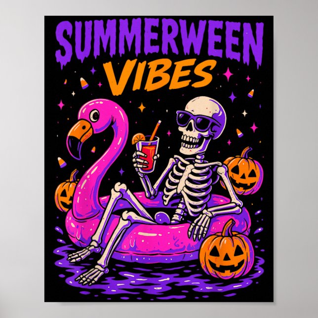 Summer Halloween Skeleton Costume Spooky Poster (Front)