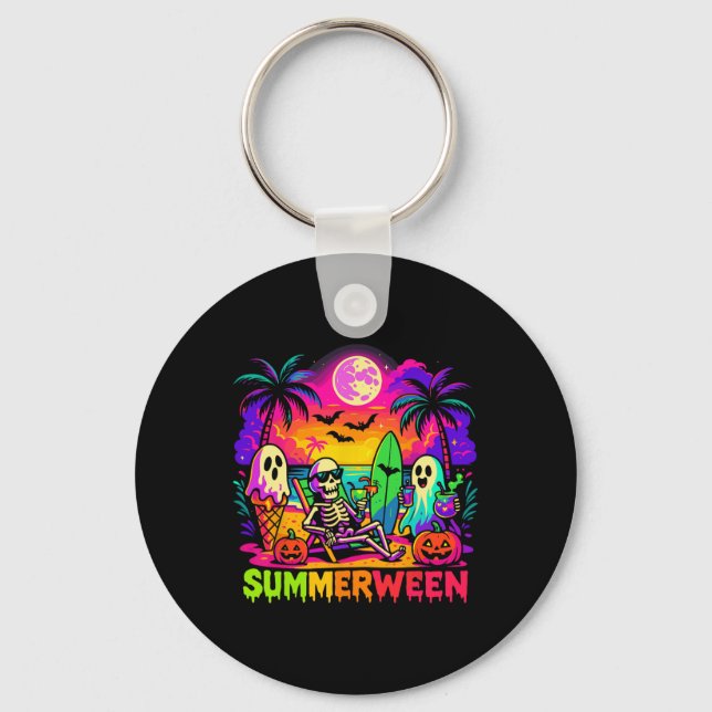 Summer Halloween Skeleton Ghost Beach  Key Ring (Front)