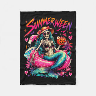 Summer Halloween Skeleton Mermaid Spooky Halloween Fleece Blanket