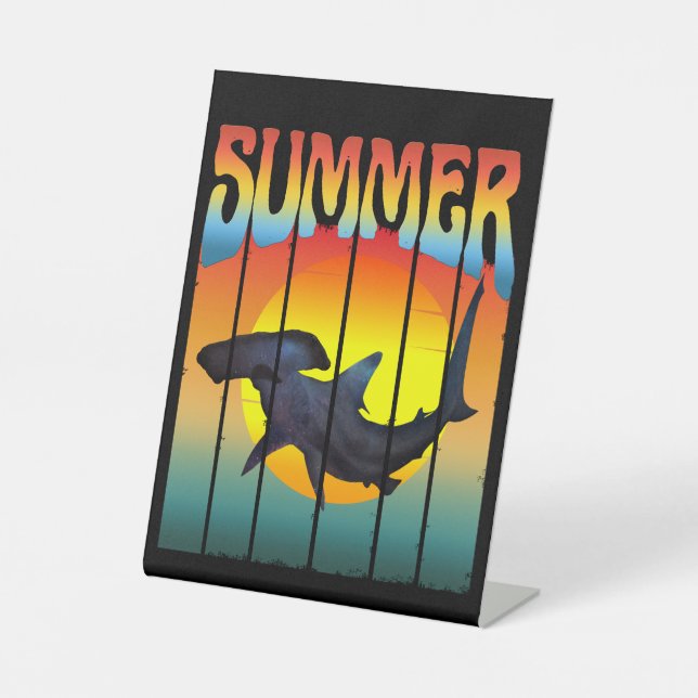 SUMMER HAMMERHEAD SHARK SUNSET PEDESTAL SIGN (Front)