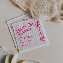 Summer Hand Drawn Pink Baby On Board Baby Shower