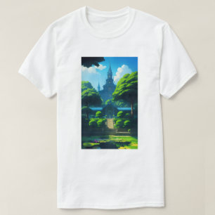 Summer Happy Vibes Temple and Pond Blue Sky T-Shirt