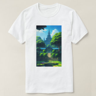 Summer Happy Vibes Temple and Pond Blue Sky T-Shirt