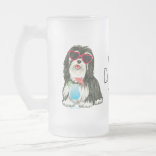 Summer Havanese Frosted Glass Beer Mug