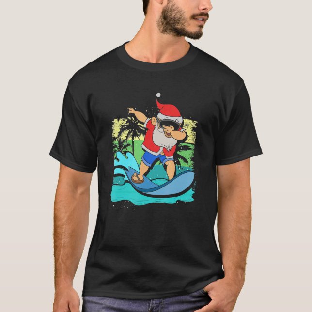 Summer Hawaiian Santa Claus Surfing  Christmas In  T-Shirt (Front)