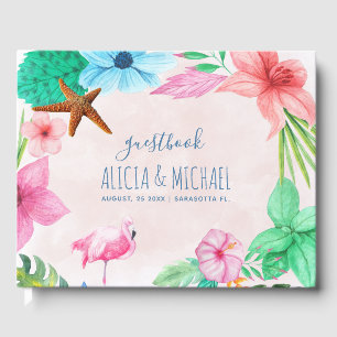 Summer Hawaiian tropical wreath beach wedding Guest Book