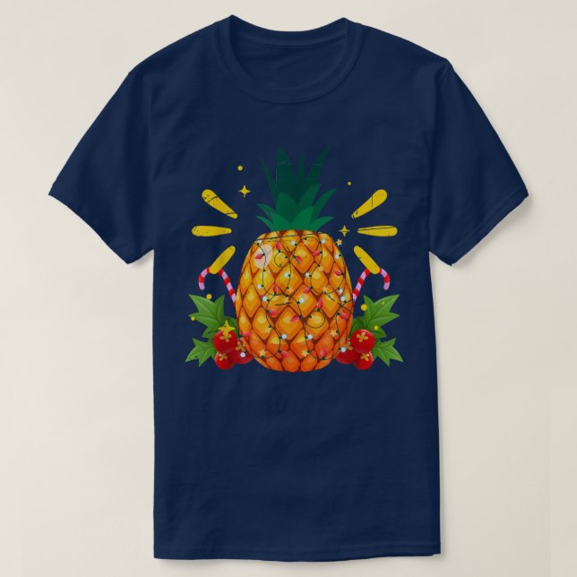 Summer Hawaiian Xmas Lights Pineapple Christmas In T-Shirt (Design Front)