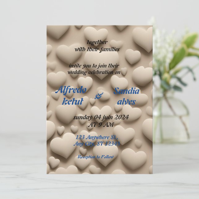 summer hearts beach ocean blue wedding  invitation (Standing Front)
