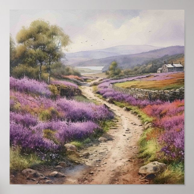 Summer Heather Moorland Field Landscape Poster (Front)