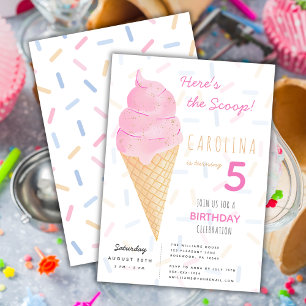 Summer Here's the Scoop Ice-Cream Girl Birthday Invitation