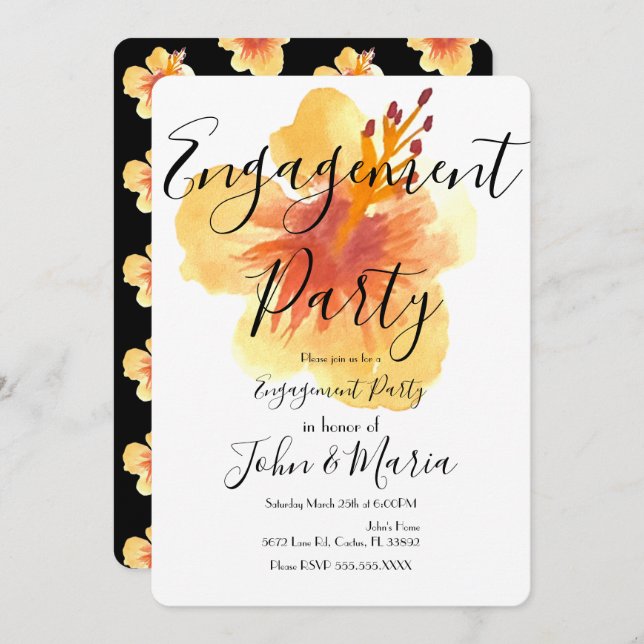 Summer Hibiscus Flower Engagement Party Hawaii Invitation (Front/Back)