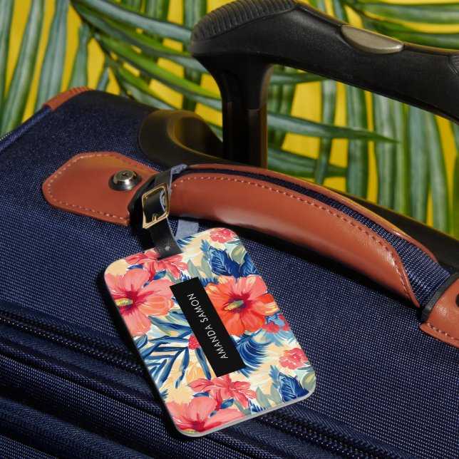 Summer Hibiscus Flowers Tropical Pretty Pattern Luggage Tag (Front Insitu 1)