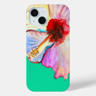 Summer hibiscus watercolor art iPhone 15 case