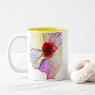 Summer hibiscus watercolor art Two-Tone coffee mug