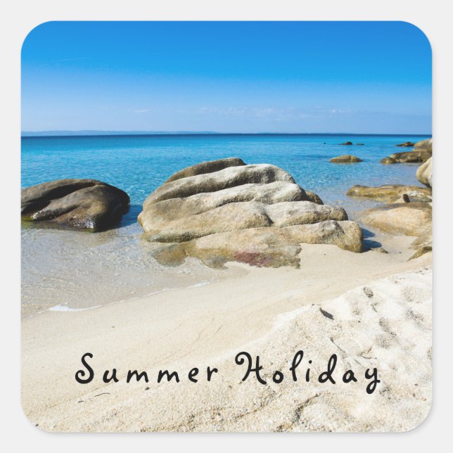 Summer Holiday Beautiful beach photo with text Square Sticker (Front)
