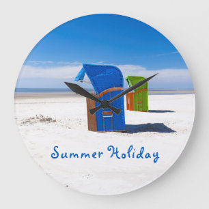 Summer holiday blue Beach chair photo with text Large Clock