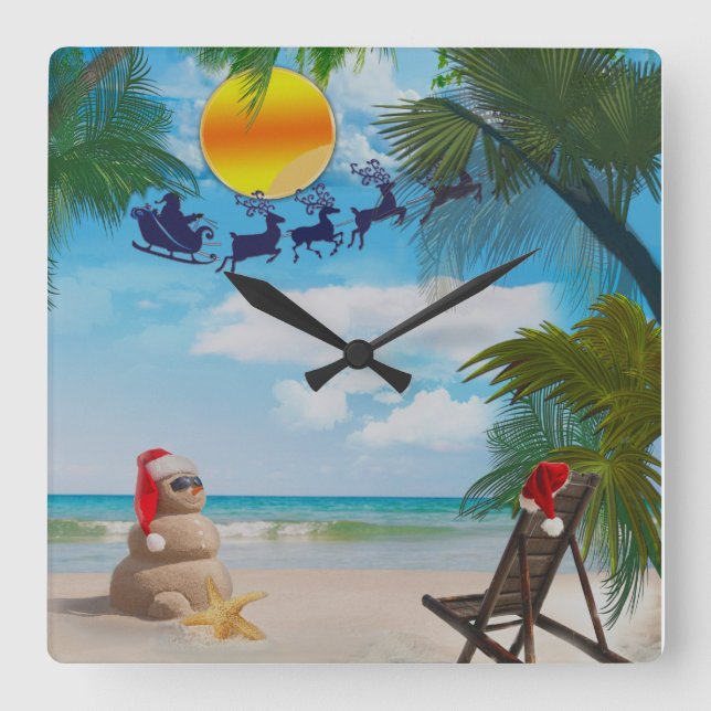 Summer Holiday Fantasy Square Wall Clock (Front)