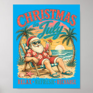 Summer Holiday Relax Beach Santa Hawaiian Sunset Poster