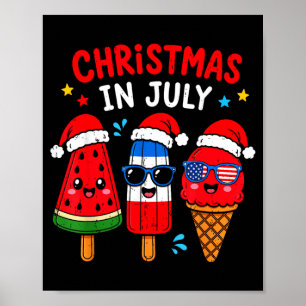 Summer Holiday Shirt Funny Ice Cream With Santa Poster