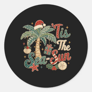 Summer Holiday Tis The Sea Sun Santa Hat Classic Round Sticker
