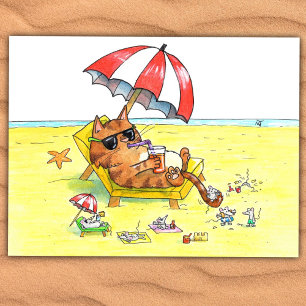 Summer Holidays Cat  Postcard