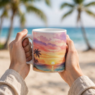Summer Holidays Palm Trees Tropical sunset beach Coffee Mug