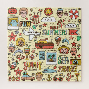 Summer Holidays Travel Doodle Set Jigsaw Puzzle