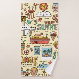Summer Holidays Vacation Travel Funny Doodle vinta Bath Towel