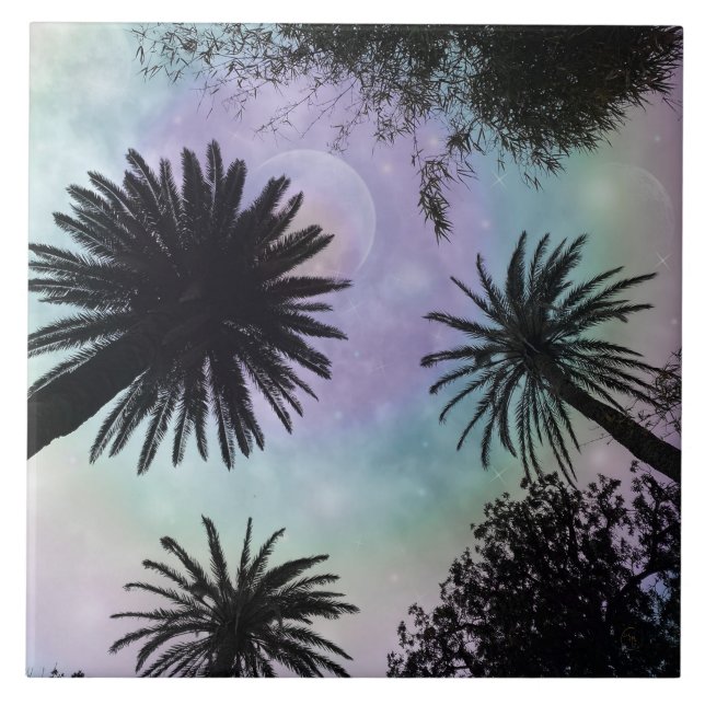 Summer Holographic Gradient Palm Trees Design Tile (Front)