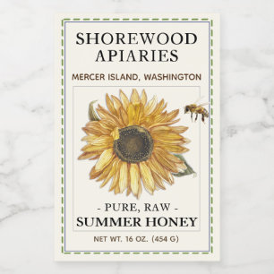 Summer Honey 2x3" Sunflower and Bee Dashed Border Food Label