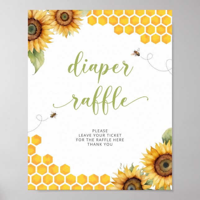 Summer Honey Bee Baby Shower Diaper Raffle Poster (Front)