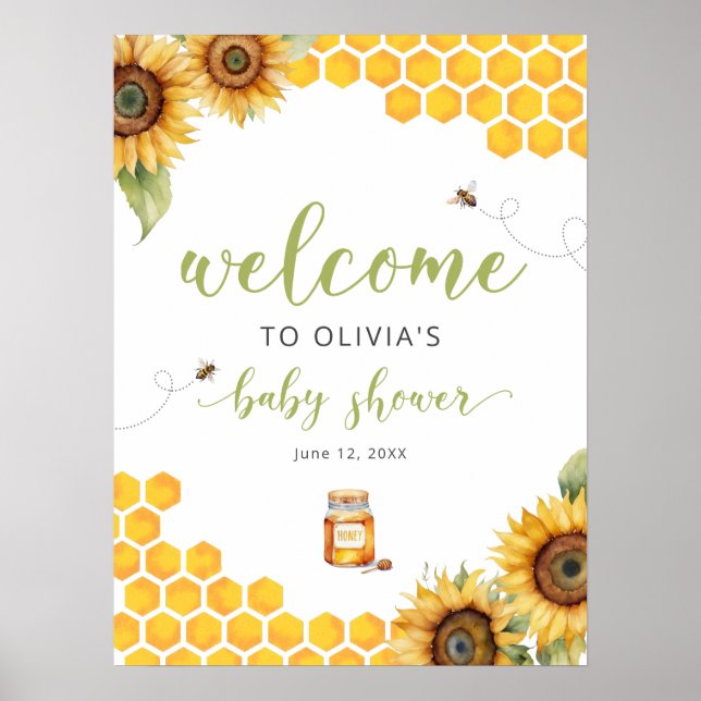 Summer Honey Bee Baby Shower Welcome Poster (Front)