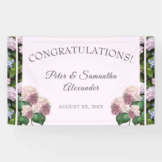 Summer Hydrangea Blossoms, Pink, Green, Wedding Ba Banner (Horizontal)