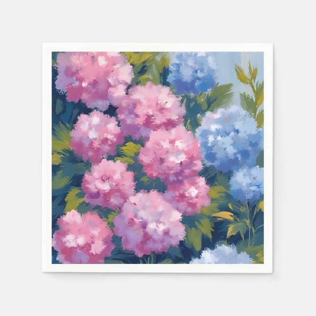 Summer Hydrangeas | Pink & Blue Coastal Flowers Napkin (Front)