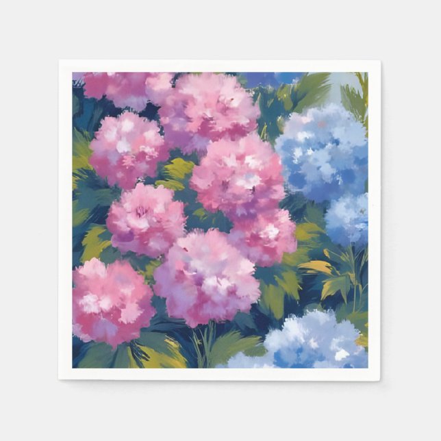 Summer Hydrangeas | Pink & Blue Coastal Flowers Napkin (Front)
