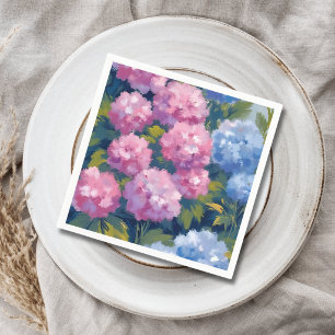 Summer Hydrangeas   Pink & Blue Coastal Flowers Napkin