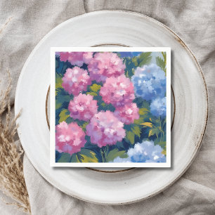 Summer Hydrangeas   Pink & Blue Coastal Flowers Napkin