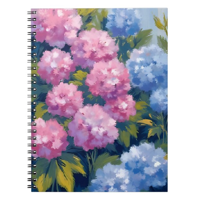 Summer Hydrangeas | Pink & Blue Coastal Flowers Notebook (Front)