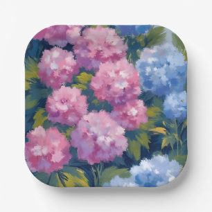 Summer Hydrangeas Pink & Blue Coastal Flowers Paper Plate