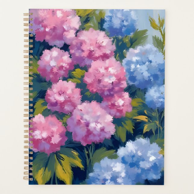 Summer Hydrangeas | Pink & Blue Coastal Flowers Planner (Front)