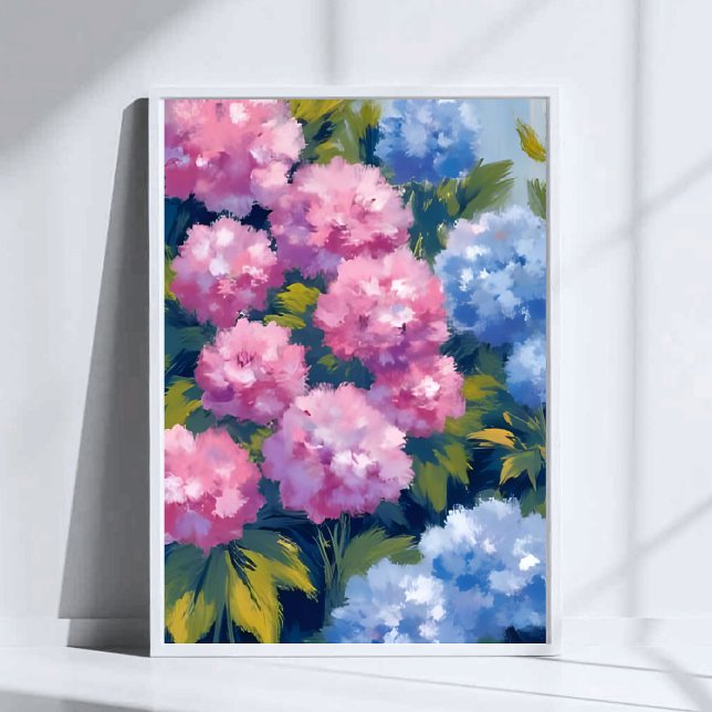 Summer Hydrangeas | Pink & Blue Coastal Flowers Poster (Creator Uploaded)
