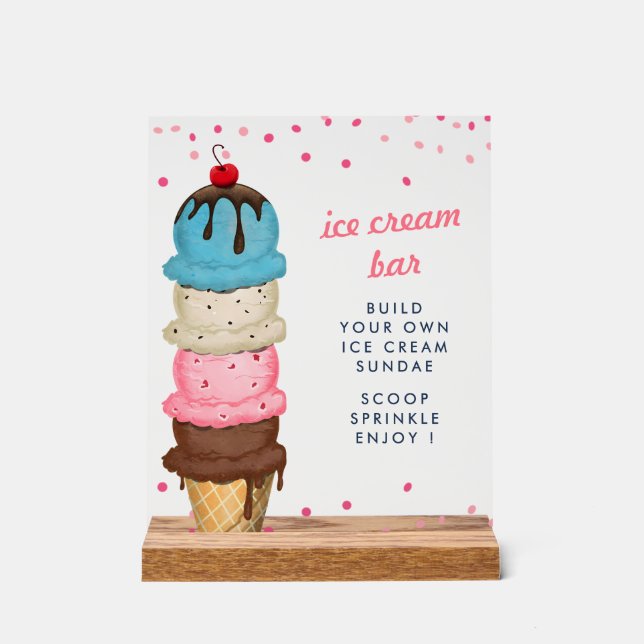 Summer Ice Cream Bar Modern Bridal Shower Acrylic Sign (Front)