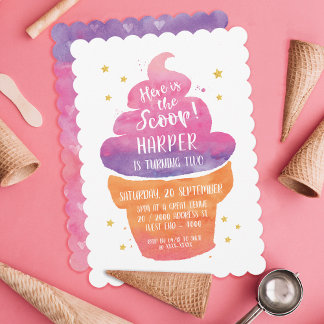 Summer Ice Cream Birthday Party  Invitation